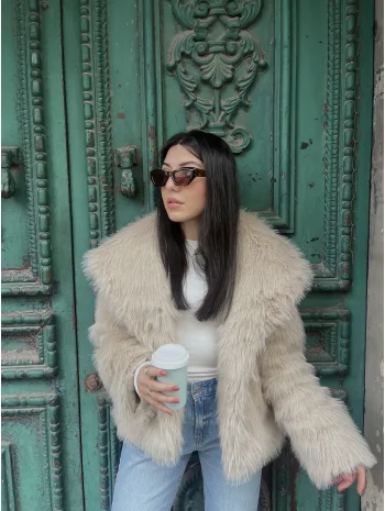 Oversize Kürk Kaban - Ekru