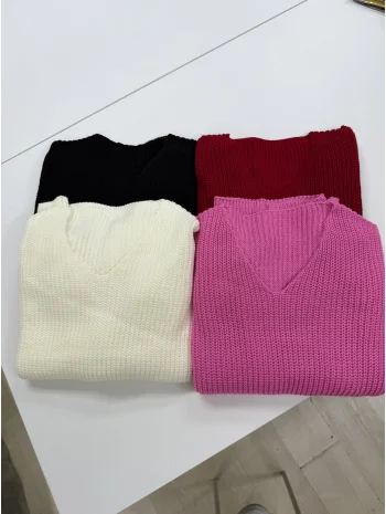 V Yaka Selanik Triko Bluz