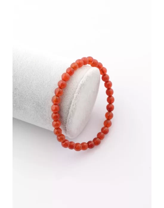 Kırmızı Akik Doğal Taş Bileklik 6 mm Fasetli Küre Kesim, Gemstone Bracelet