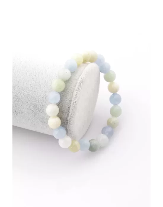 Akuamarin - Heliodor Doğal Taş Bileklik 8 mm Küre Kesim, Gemstone Bracelet