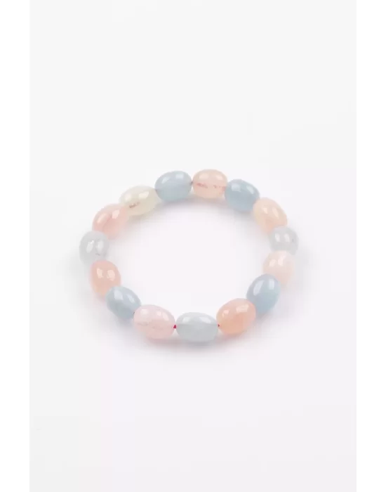 Akuamarin - Morganit Doğal Taş Bileklik 9 x 11 mm Şekilsiz Kesim, Gemstone Bracelet