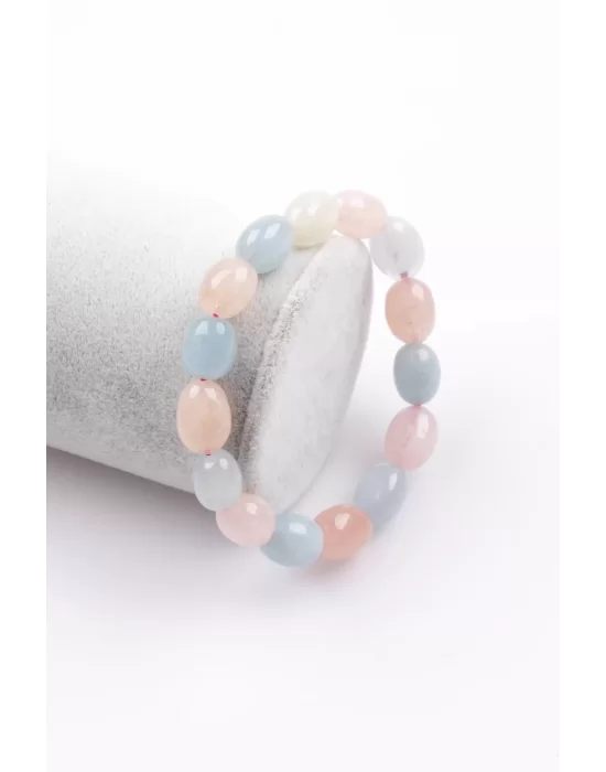 Akuamarin - Morganit Doğal Taş Bileklik 9 x 11 mm Şekilsiz Kesim, Gemstone Bracelet