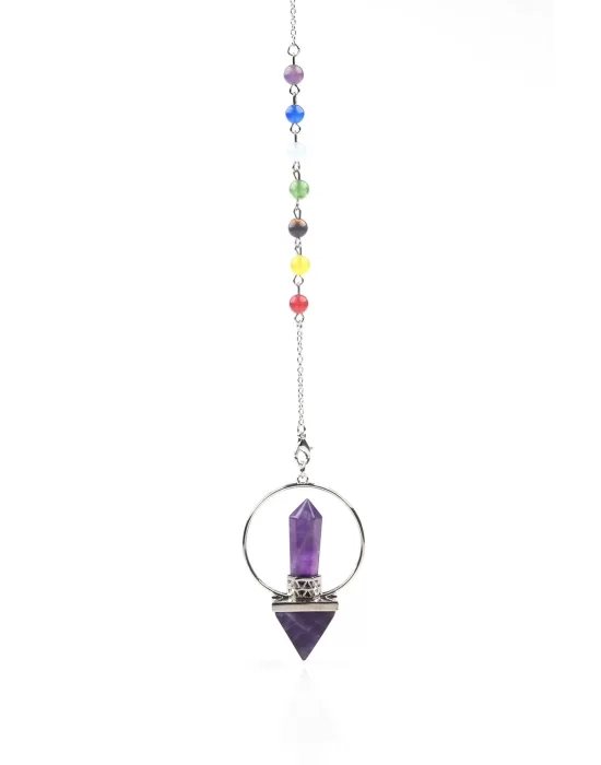 Ametist - Çakra Doğal Taş Pandül Sarkaç, Gemstone Pendulum