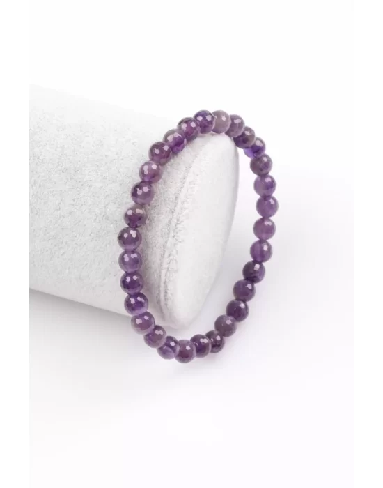 Ametist Doğal Taş Bileklik 6 mm Fasetli Küre Kesim, Gemstone Bracelet