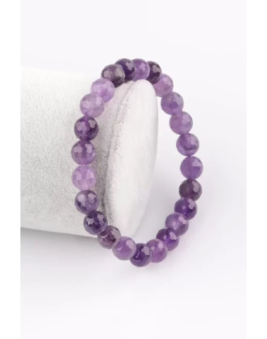 Ametist Doğal Taş Bileklik 8 mm Fasetli Küre Kesim, Gemstone Bracelet