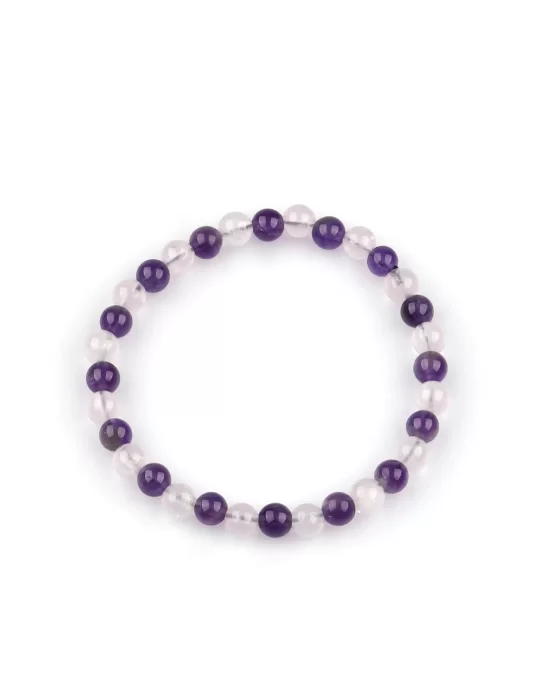 Ametist - Pembe Kuvars Doğal Taş Bileklik 6 mm Küre Kesim, Gemstone Bracelet