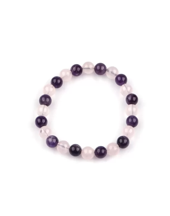 Ametist - Pembe Kuvars Doğal Taş Bileklik 8 mm Küre Kesim, Gemstone Bracelet