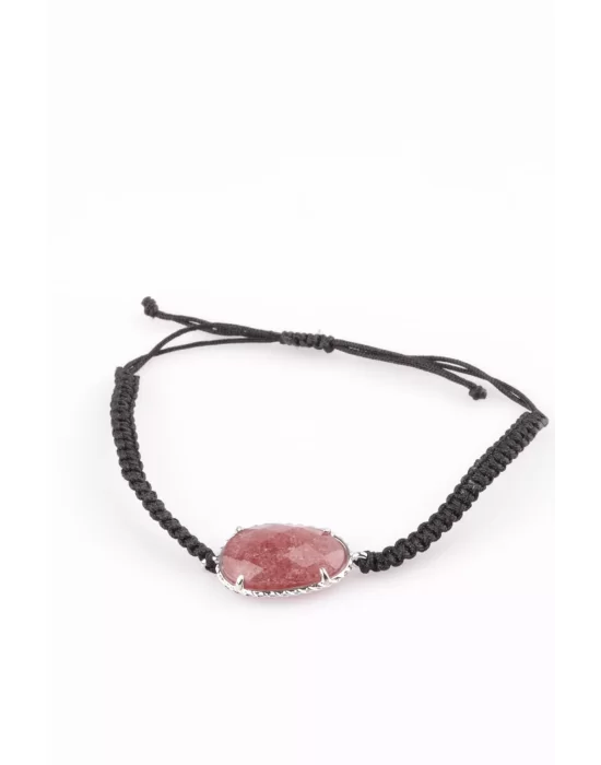 Çilek Kuvars Doğal Taş Makrome Örme Bileklik, Gemstone Bracelet