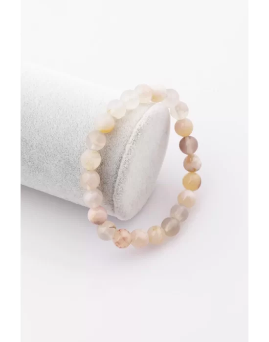 Flower Agate Doğal Taş Bileklik 8 mm Küre Kesim, Gemstone Bracelet