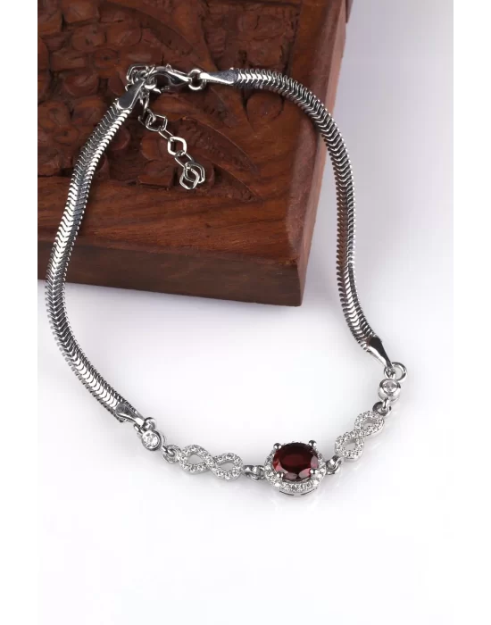 Garnet - Lal Doğal Taş 925 Ayar Gümüş Bileklik, Gemstone Bracelet