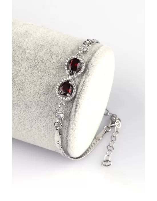 Garnet - Lal Doğal Taş 925 Ayar Gümüş Bileklik, Gemstone Bracelet