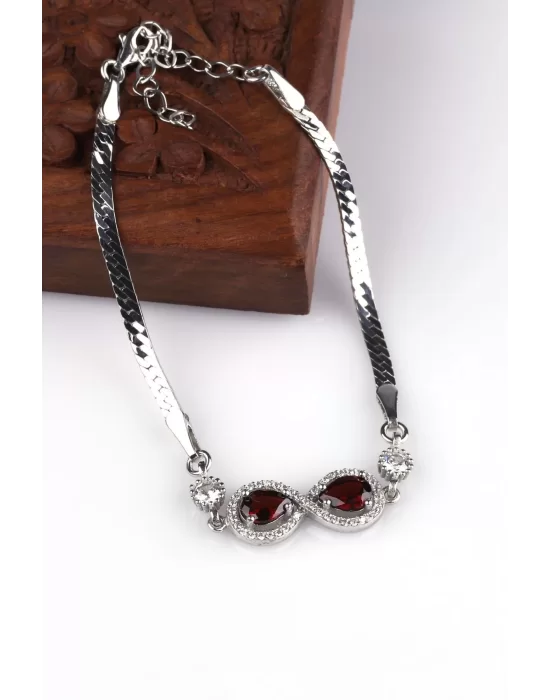 Garnet - Lal Doğal Taş 925 Ayar Gümüş Bileklik, Gemstone Bracelet