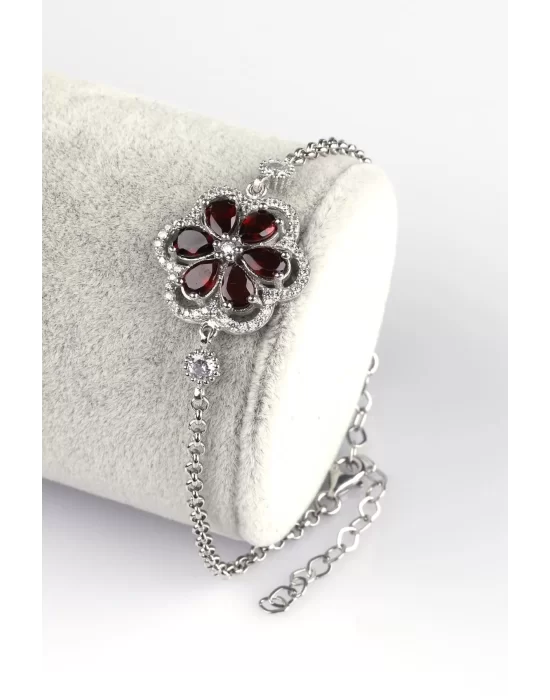 Garnet - Lal Doğal Taş 925 Ayar Gümüş Bileklik, Gemstone Bracelet