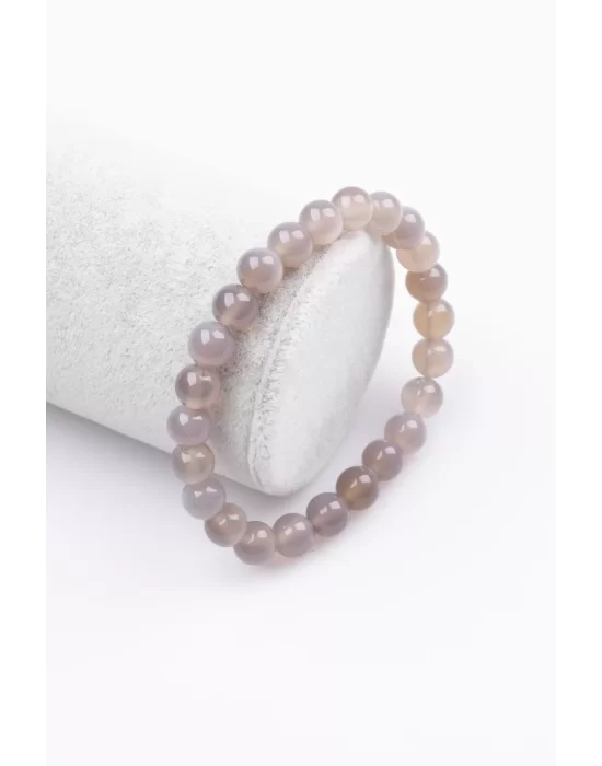 Gri Akik Doğal Taş Bileklik 8 mm Küre Kesim, Gemstone Bracelet