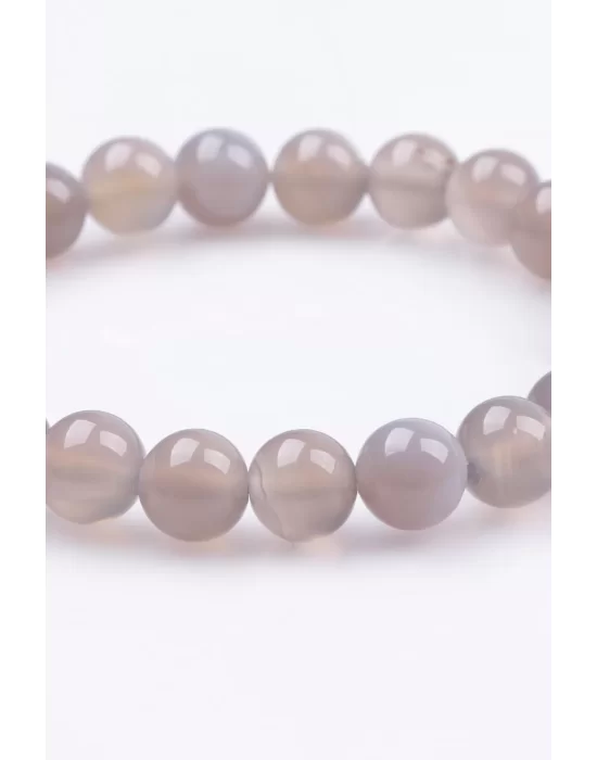 Gri Akik Doğal Taş Bileklik 8 mm Küre Kesim, Gemstone Bracelet