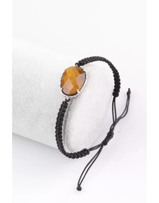 Kaplan Gözü Doğal Taş Makrome Örme Bileklik, Gemstone Bracelet