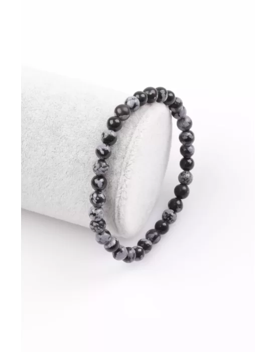 Karlı Obsidyen Doğal Taş Bileklik 6 mm Küre Kesim, Gemstone Bracelet