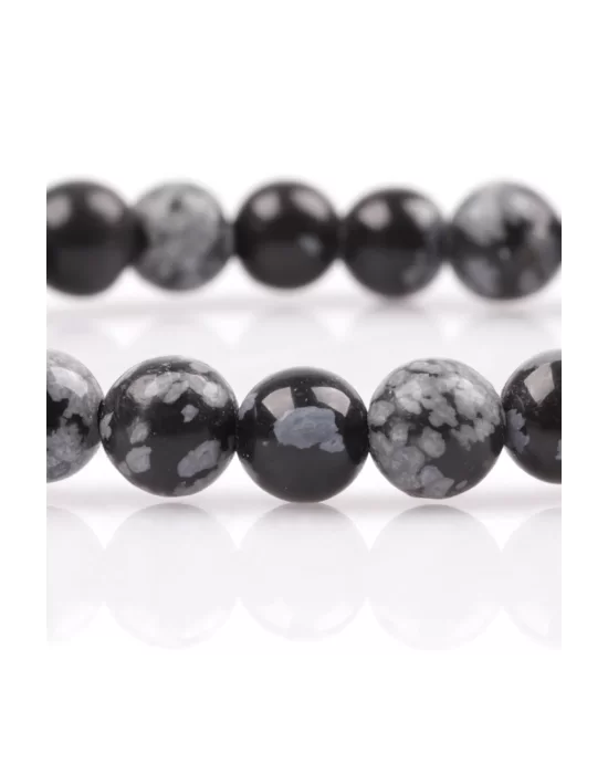 Karlı Obsidyen Doğal Taş Bileklik 6 mm Küre Kesim, Gemstone Bracelet