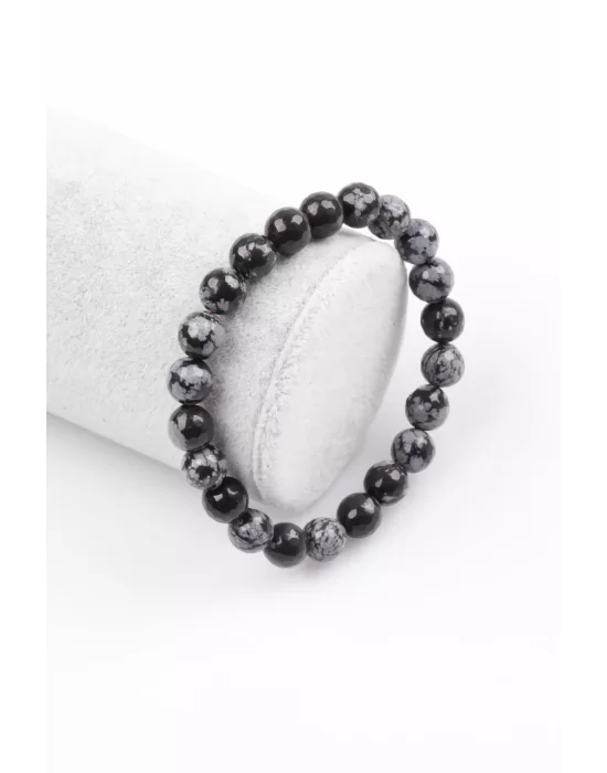 Karlı Obsidyen Doğal Taş Bileklik 8 mm Fasetli Küre Kesim, Gemstone Bracelet