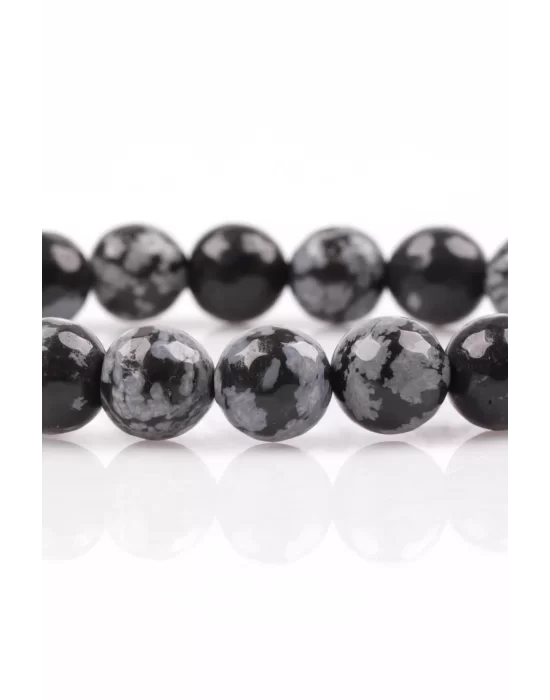 Karlı Obsidyen Doğal Taş Bileklik 8 mm Fasetli Küre Kesim, Gemstone Bracelet