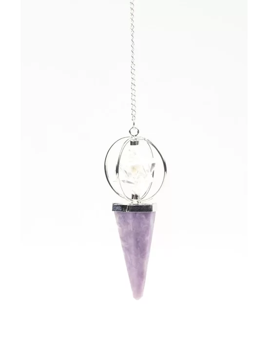 Lepidolit - Kristal Kuvars Doğal Taş Markaba Model Pandül Sarkaç, Gemstone Pendulum