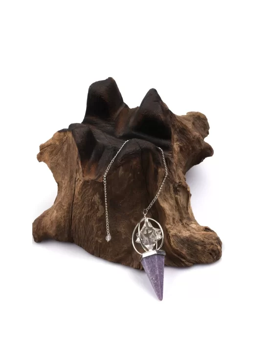 Lepidolit - Kristal Kuvars Doğal Taş Markaba Model Pandül Sarkaç, Gemstone Pendulum