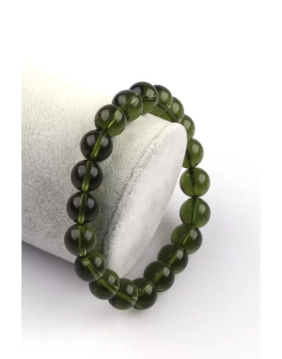 Moldavit Doğal Taş Bileklik 10 mm Küre Kesim, Gemstone Bracelet