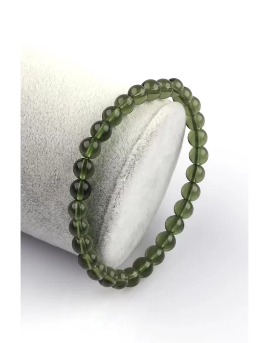 Moldavit Doğal Taş Bileklik 6 mm Küre Kesim, Gemstone Bracelet