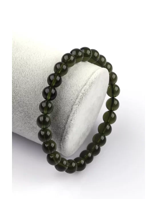 Moldavit Doğal Taş Bileklik 7 mm Küre Kesim, Gemstone Bracelet