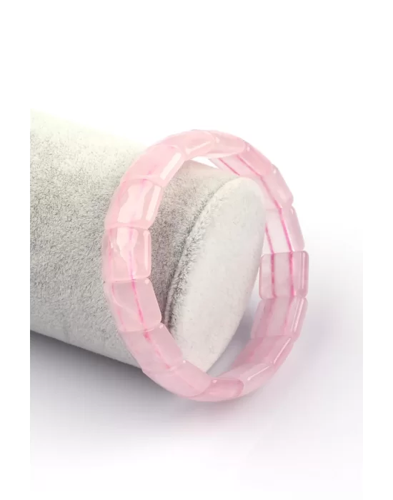 Pembe Kuvars Doğal Taş Bileklik 12 x 14 mm Özel Kesim, Gemstone Bracelet