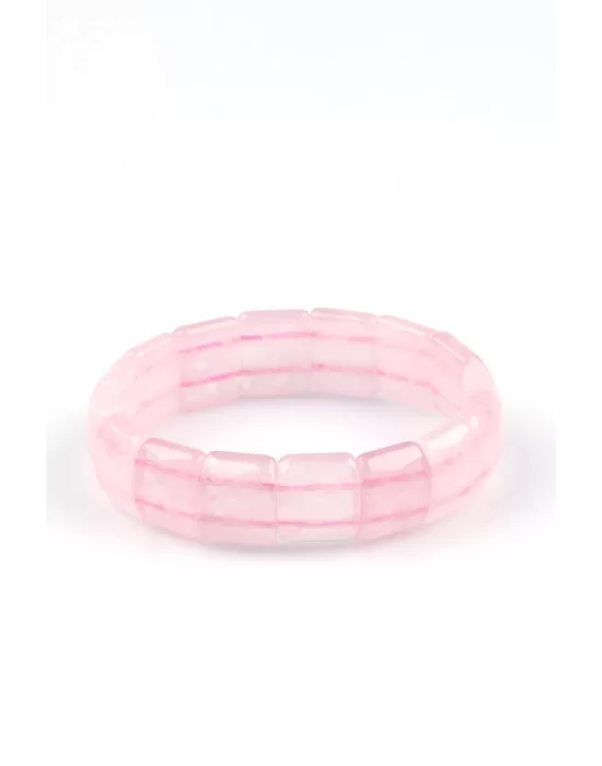 Pembe Kuvars Doğal Taş Bileklik 12 x 14 mm Özel Kesim, Gemstone Bracelet