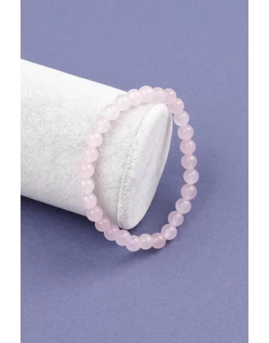 Pembe Kuvars Doğal Taş Bileklik 6 mm Küre Kesim, Gemstone Bracelet