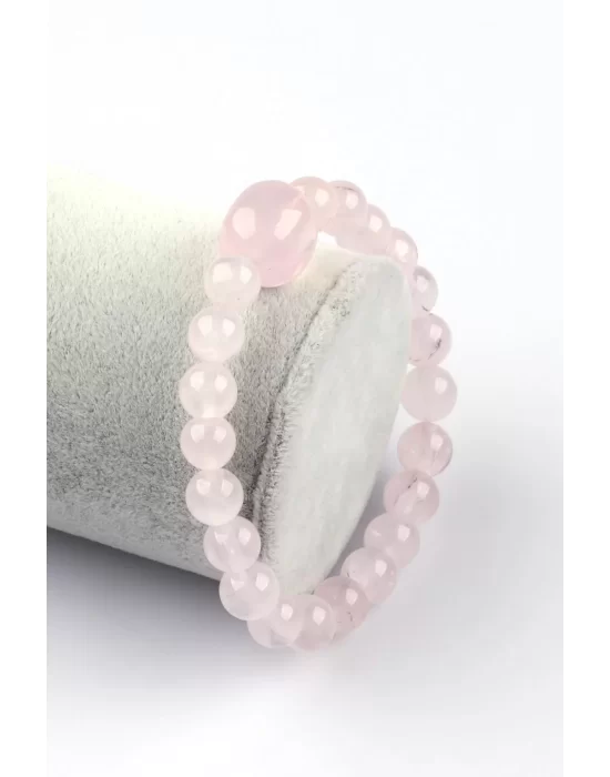 Pembe Kuvars Doğal Taş Bileklik 8 mm Küre Kesim, Gemstone Bracelet