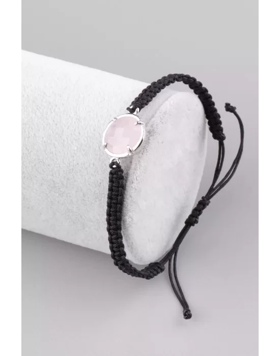 Pembe Kuvars Doğal Taş Makrome Örme Bileklik, Gemstone Bracelet