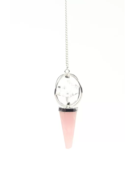 Pembe Kuvars - Kristal Kuvars Doğal Taş Markaba Model Pandül Sarkaç, Gemstone Pendulum