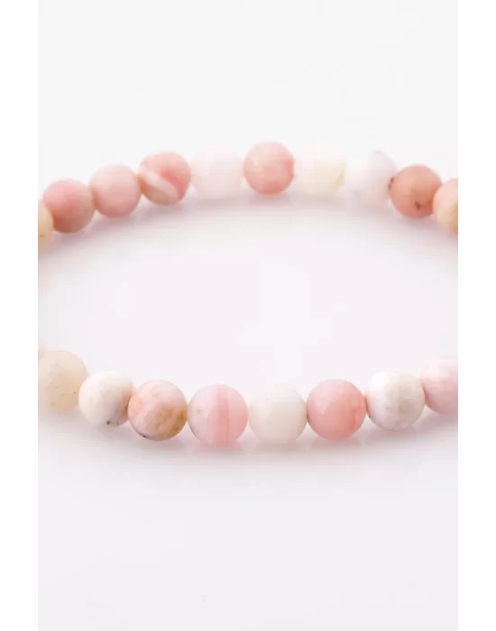 Pembe Opal Doğal Taş Bileklik 6 mm Küre Kesim, Gemstone Bracelet