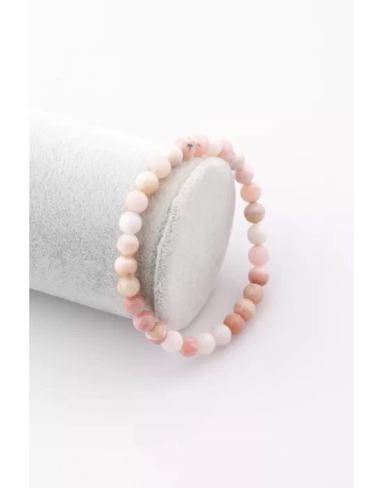 Pembe Opal Doğal Taş Bileklik 6 mm Küre Kesim, Gemstone Bracelet