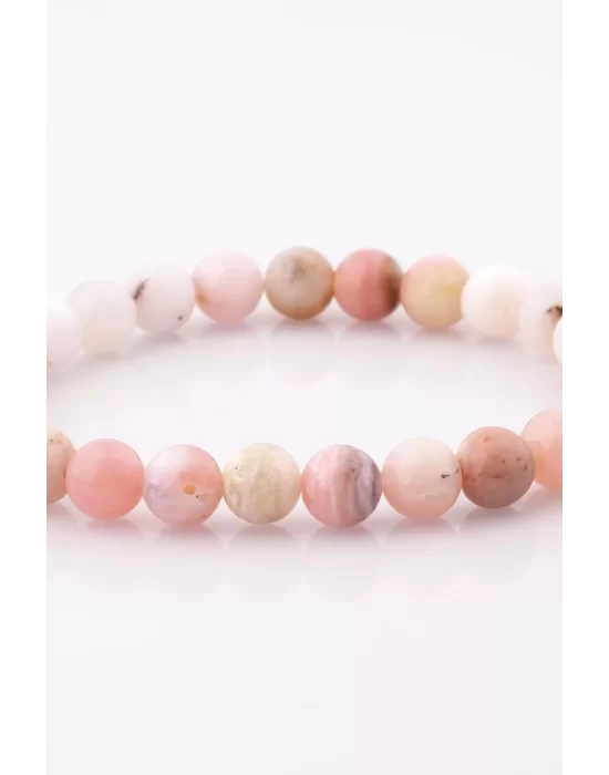 Pembe Opal Doğal Taş Bileklik 8 mm Küre Kesim, Gemstone Bracelet