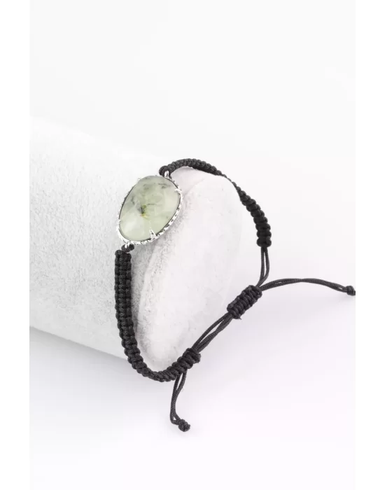 Prehnite Doğal Taş Makrome Örme Bileklik, Gemstone Bracelet