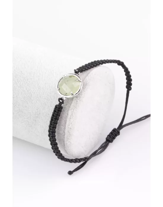 Prehnite Doğal Taş Makrome Örme Bileklik, Gemstone Bracelet