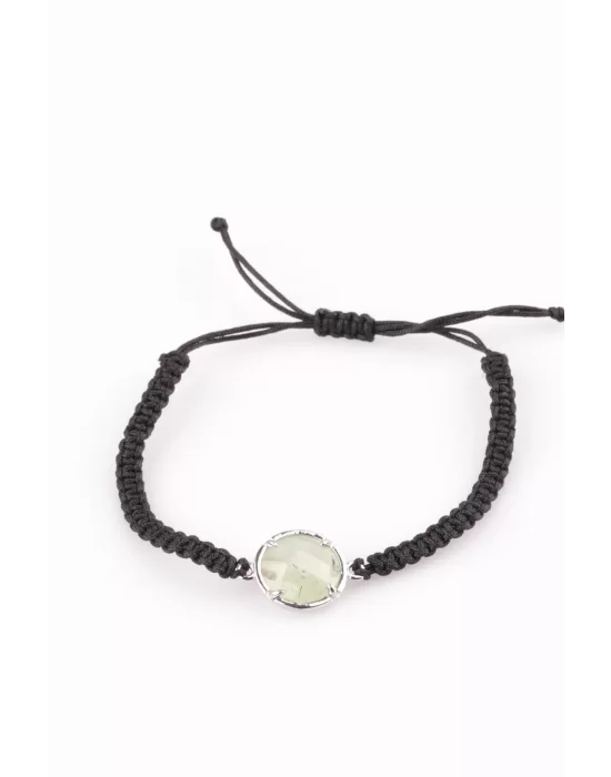 Prehnite Doğal Taş Makrome Örme Bileklik, Gemstone Bracelet