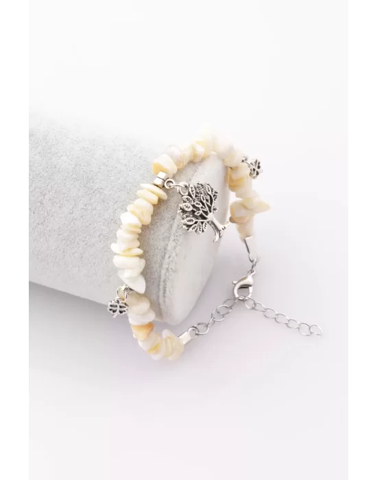 Shell Doğal Taş Hayat Ağacı Sallantılı Kırıktaş Bileklik, Gemstone Bracelet