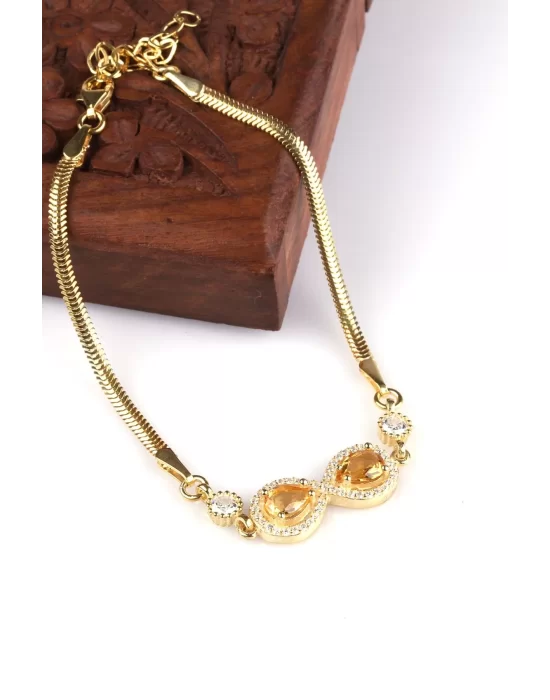 Sitrin Doğal Taş 925 Ayar Gümüş Gold Renkli Bileklik, Gemstone Bracelet