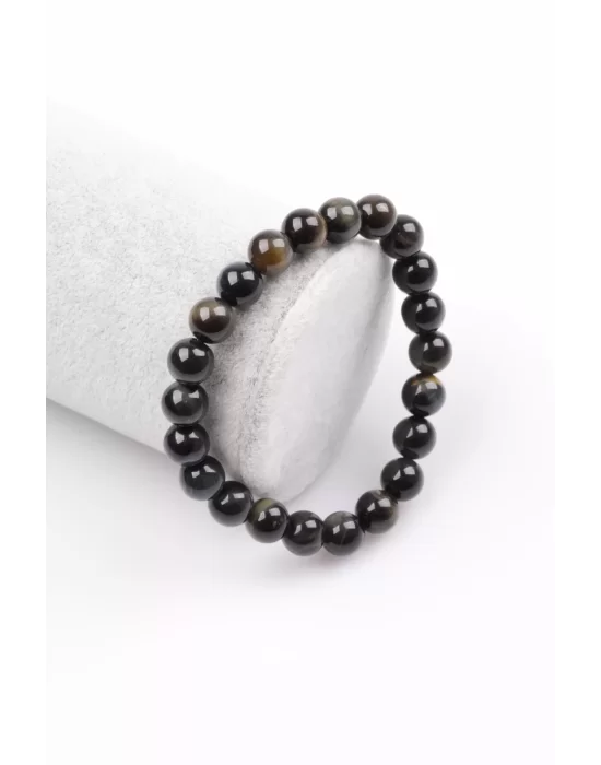 Siyah Kaplan Gözü Doğal Taş Bileklik 8 mm Küre Kesim, Gemstone Bracelet