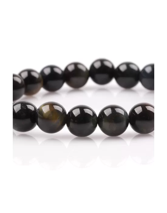 Siyah Kaplan Gözü Doğal Taş Bileklik 8 mm Küre Kesim, Gemstone Bracelet