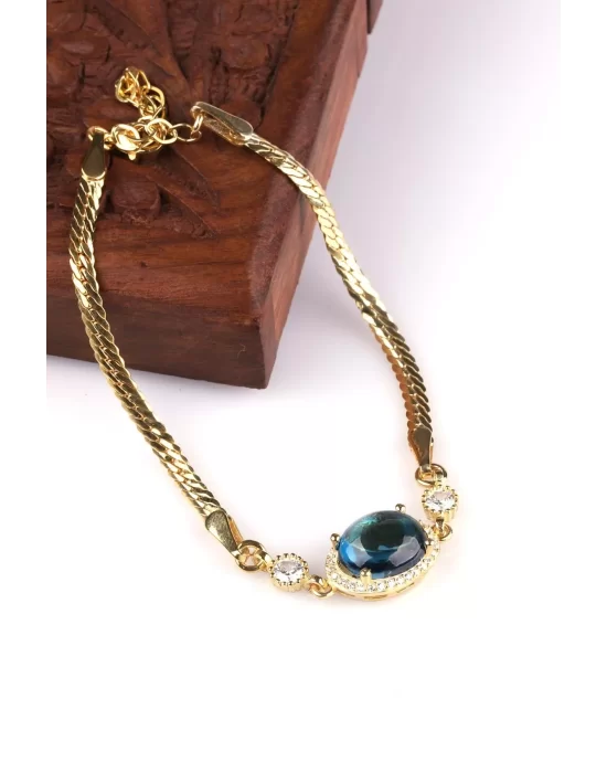 Topaz Doğal Taş 925 Ayar Gümüş Gold Renkli Bileklik, Gemstone Bracelet