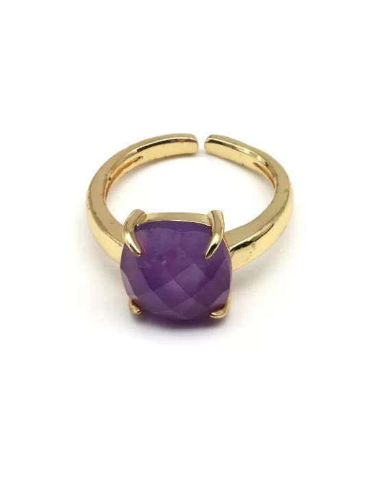 Ametist Doğal Taş Ayarlanabilir Gold Renk Yüzük, Gemstone Ring