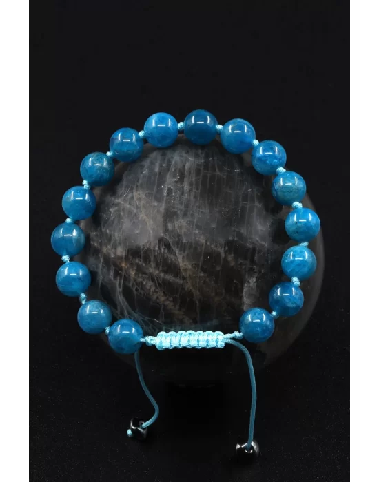 Apatit Doğal Taş Makrome Örme Bileklik, Gemstone Bracelet