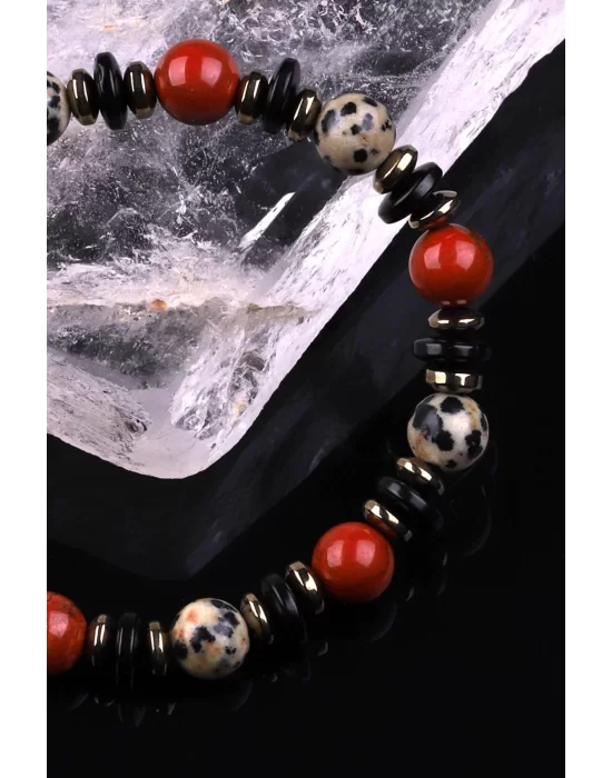 Dalmaçyalı Jasper - Red Jasper - Hematit - Kokonat Doğal Taş Tasarım Bileklik