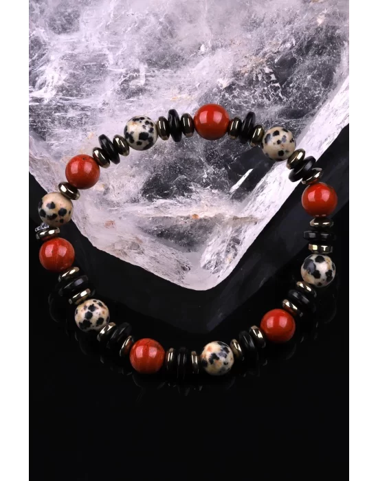 Dalmaçyalı Jasper - Red Jasper - Hematit - Kokonat Doğal Taş Tasarım Bileklik